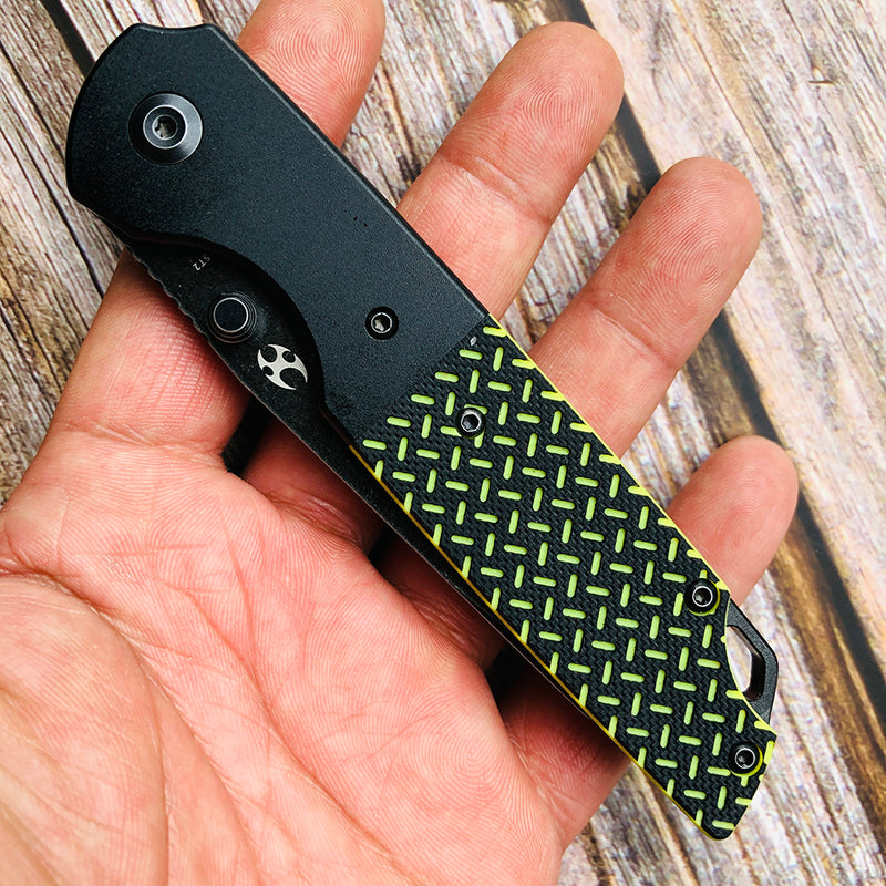 KANSEPT Warrior T1005T2 Black TiCn Coated and Stonewashed Tanto D2 Blade Black Anodized Aluminum Bolster + Black and Green G10 Handle with Kim Ning Design
