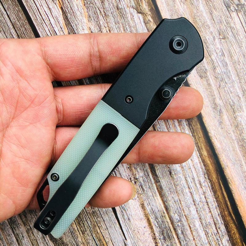 KANSEPT Warrior T1005T4 Black TiCn Coated and Stonewashed Tanto D2 Blade Black Anodized Aluminum Bolster +Jade G10 Handle with Kim Ning Design