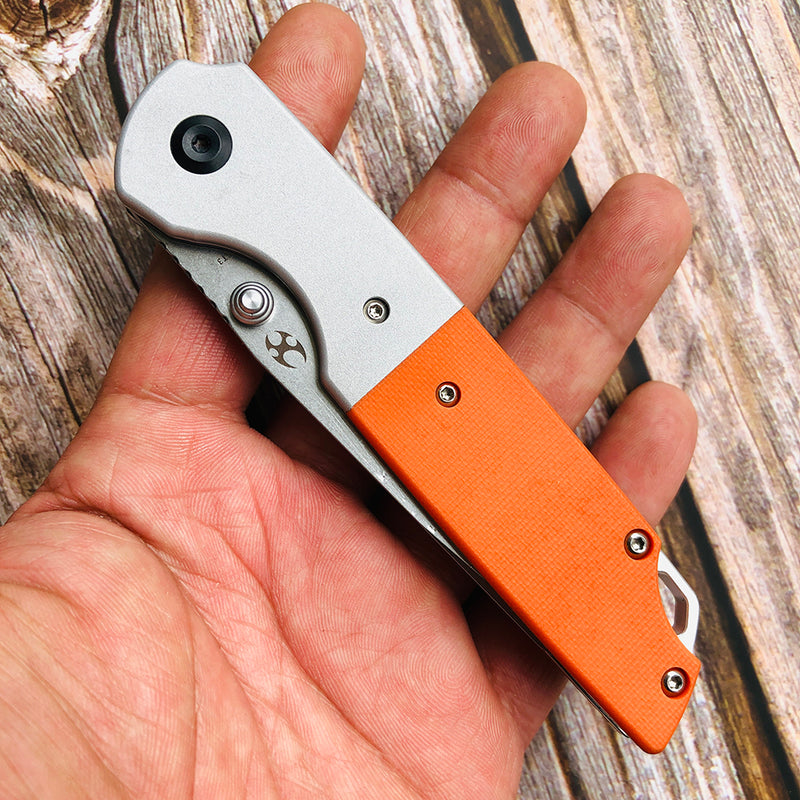 KANSEPT Warrior T1005T3 Stonewashed Tanto D2 Blade Plian Aluminum + Orange G10 Handle with Kim Ning Design