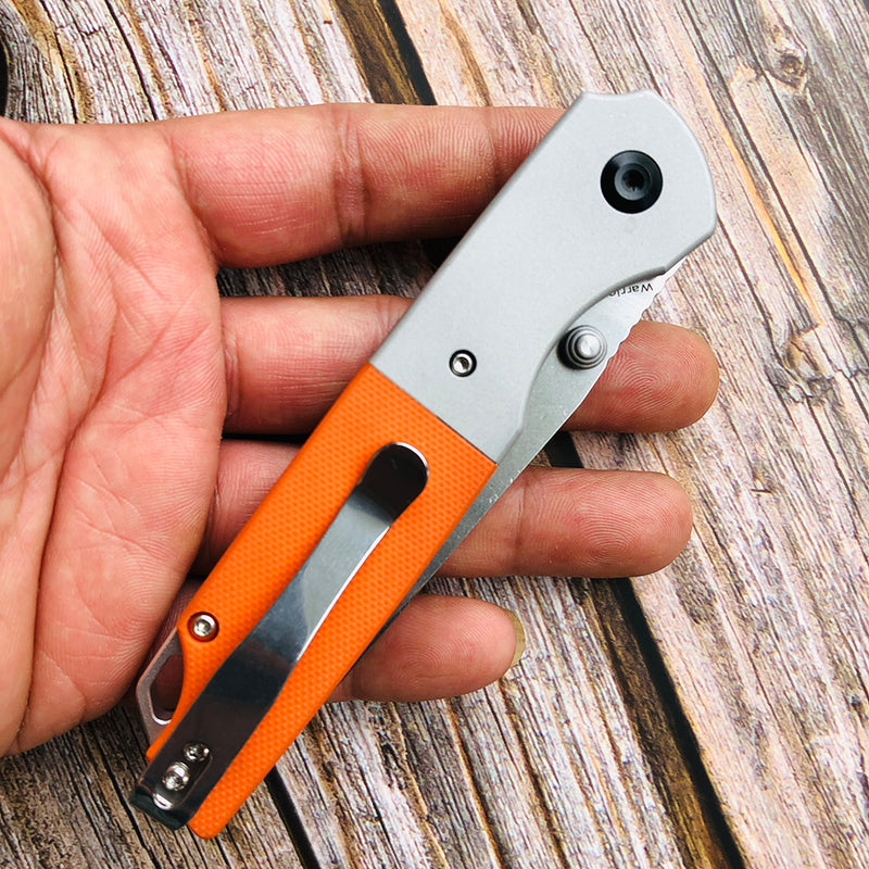 KANSEPT Warrior T1005T3 Stonewashed Tanto D2 Blade Plian Aluminum + Orange G10 Handle with Kim Ning Design