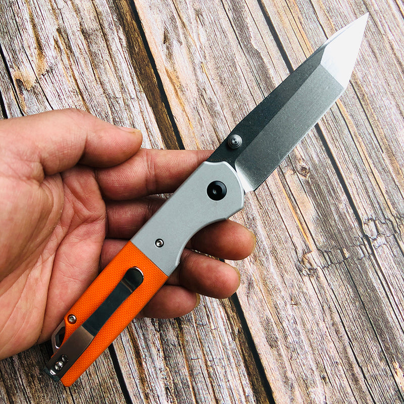 KANSEPT Warrior T1005T3 Stonewashed Tanto D2 Blade Plian Aluminum + Orange G10 Handle with Kim Ning Design