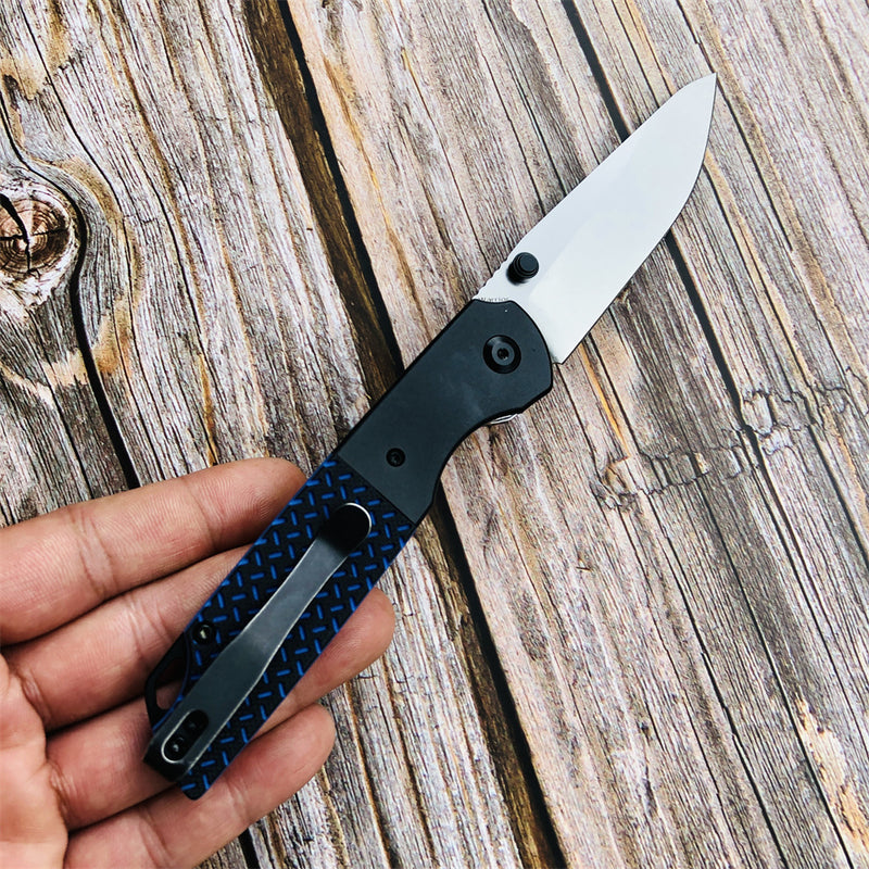 KANSEPT Warrior T1005S1 Stonewashed Drop Point D2 Blade Black Anodized Aluminum Bolster + Black and Blue G10 Handle with Kim Ning Design