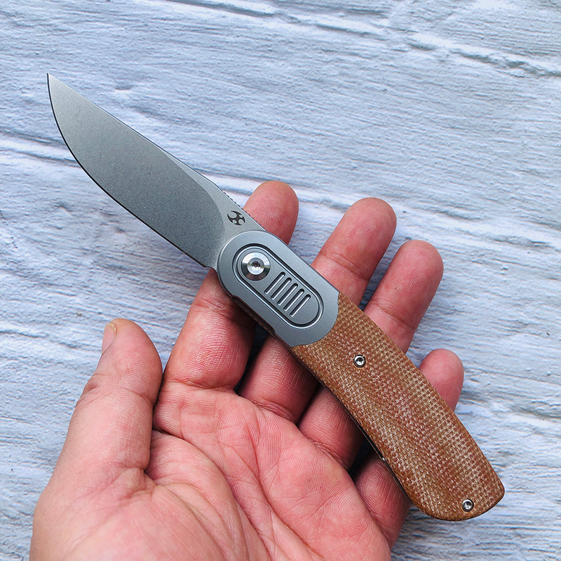 KANSEPT Reverie K2025A7 Under 3'' Front Flipper Brown Micarta Handle with Titanium Bolster S35VN Blade Justin Lundquist Design