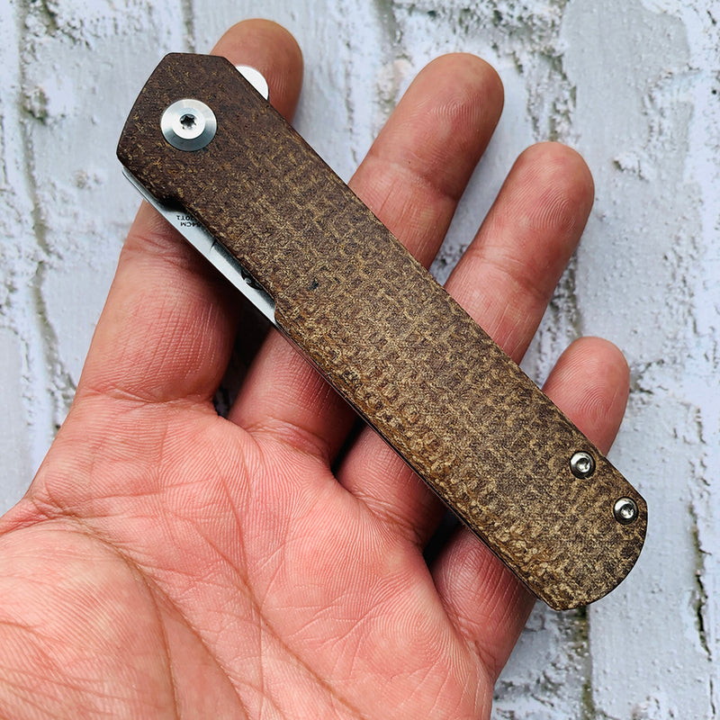 KANSEPT Foosa X2020T1 154CM Blade Liner Lock Folder Brown Micarta Handle Rolf Helbig Design