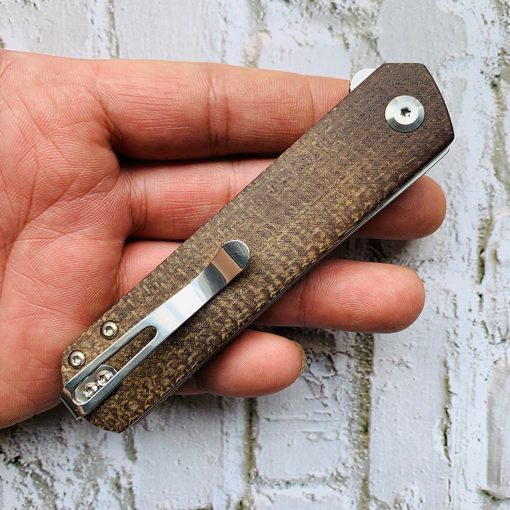 KANSEPT Foosa X2020T1 154CM Blade Liner Lock Folder Brown Micarta
