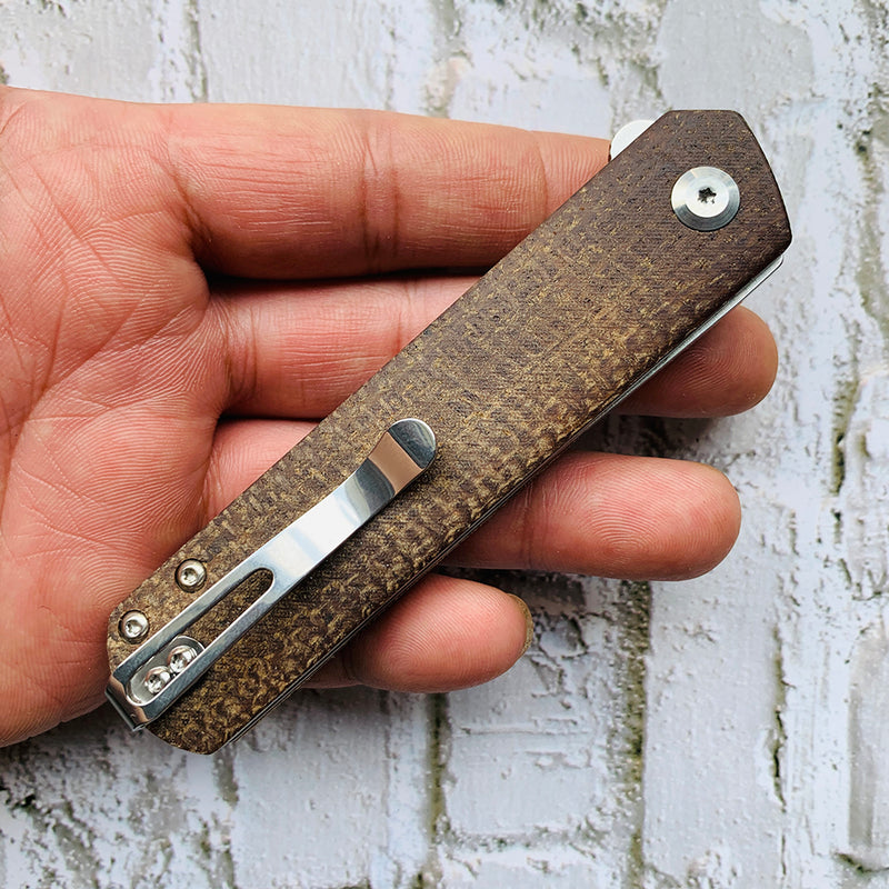 KANSEPT Foosa X2020T1 154CM Blade Liner Lock Folder Brown Micarta Handle Rolf Helbig Design