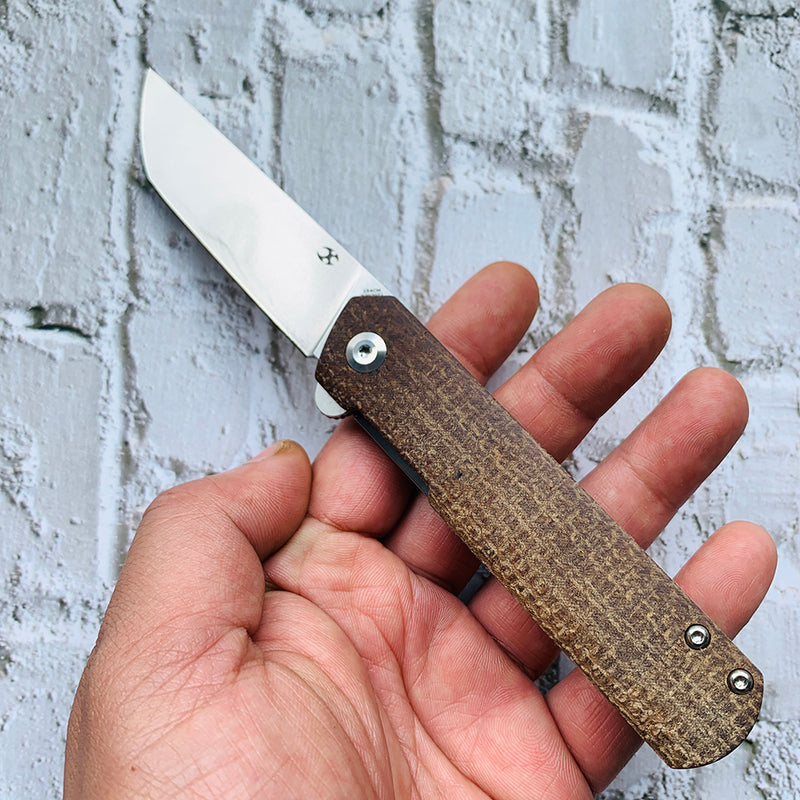 KANSEPT Foosa X2020T1 154CM Blade Liner Lock Folder Brown Micarta Handle Rolf Helbig Design