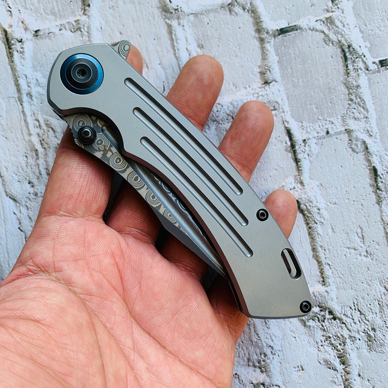 KANSEPT Pretatout K1032D1  Dmascus Blade Stonewashed Titanium Handle with Kmaxrom Design