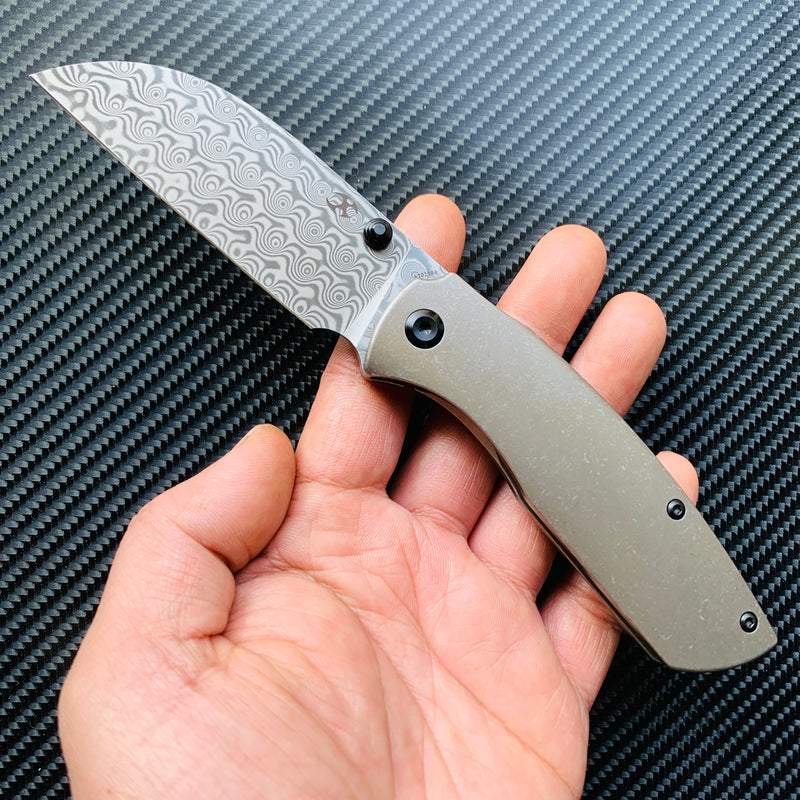 KANSEPT Convict K1023B4 Damascus Blade Bronze Anodized Titanium  Handle with Sheepdog Knives Design