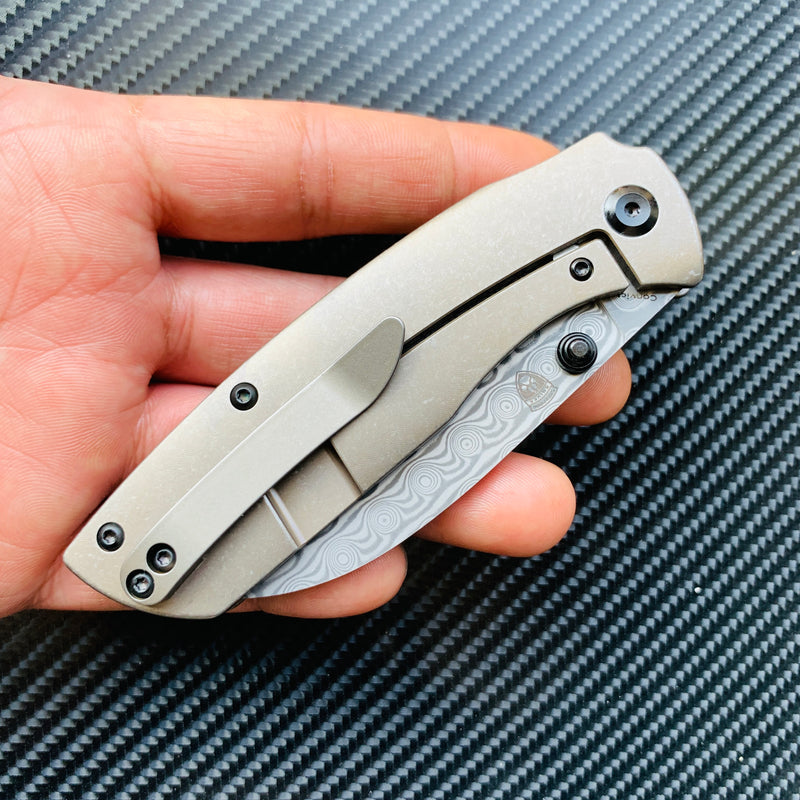 KANSEPT Convict K1023B4 Damascus Blade Bronze Anodized Titanium  Handle with Sheepdog Knives Design