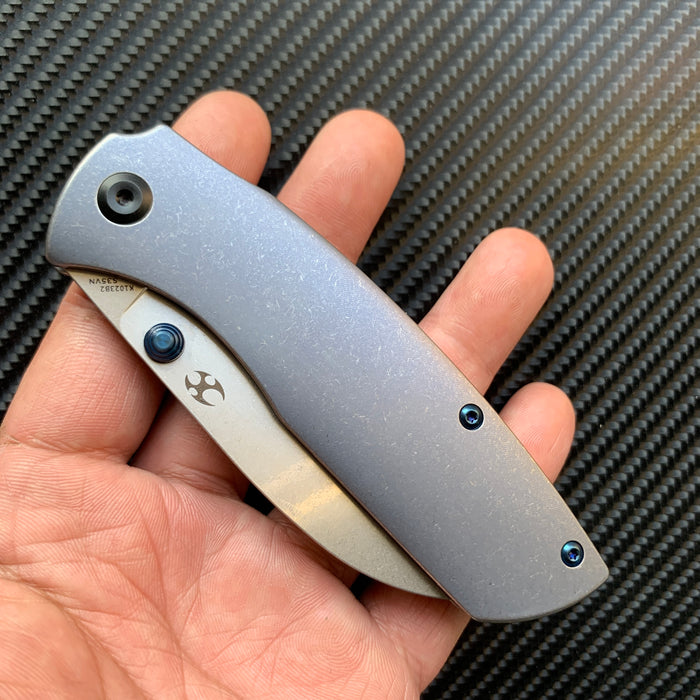 Convict K1023B2 CPM-S35VN  Blade Blue Anodized Titanium Handle Handle with Sheepdog Knives Design