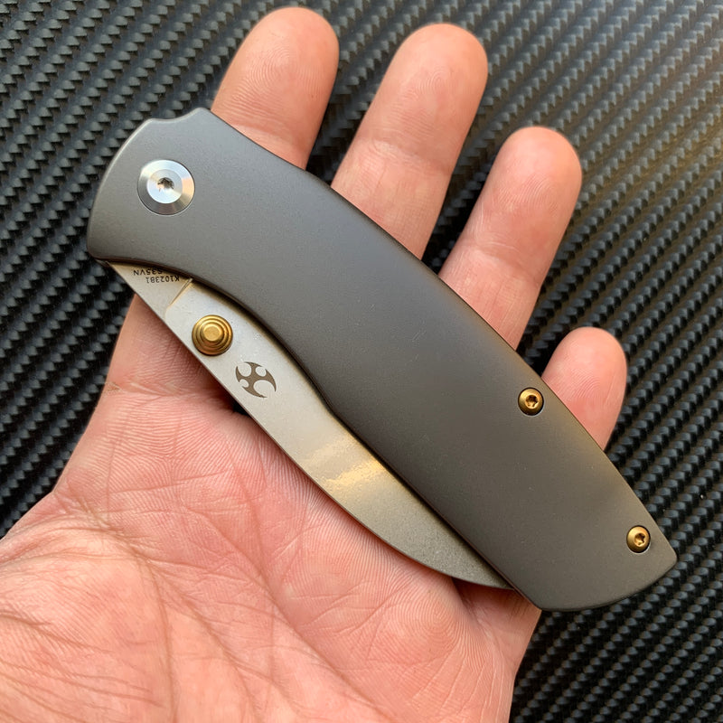 KANSEPT Convict CPM-S35VN  Blade Dark Gray Anodized Titanium Handle with Sheepdog Knives Design-K1023B1