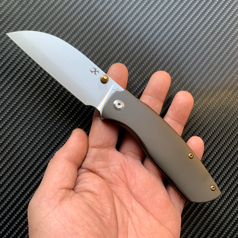 KANSEPT Convict CPM-S35VN  Blade Dark Gray Anodized Titanium Handle with Sheepdog Knives Design-K1023B1