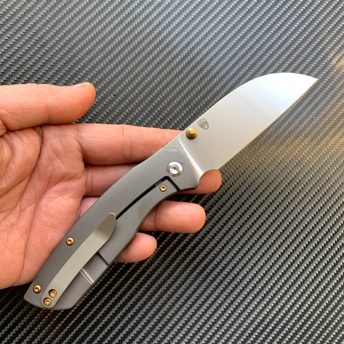 Convict K1023B1 CPM-S35VN  Blade Dark Gray Anodized Titanium Handle with Sheepdog Knives Design