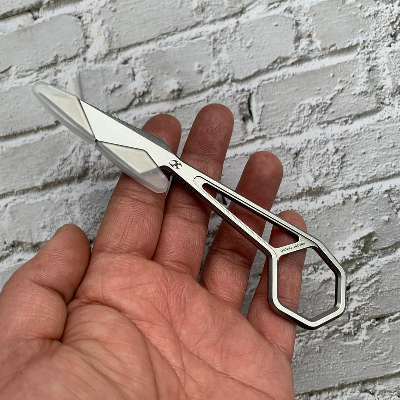 HEX G001A1 Stonewashed 14C28N+ Sheath Blade 14C28N Handle with Ostap Hel Design