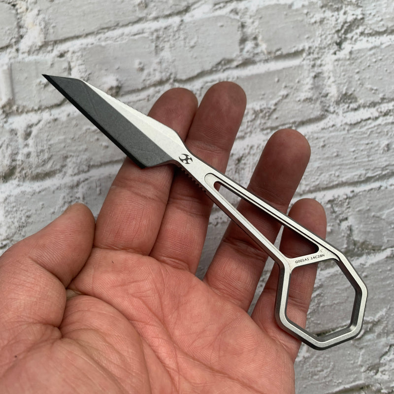 HEX G001A1 Stonewashed 14C28N+ Sheath Blade 14C28N Handle with Ostap Hel Design