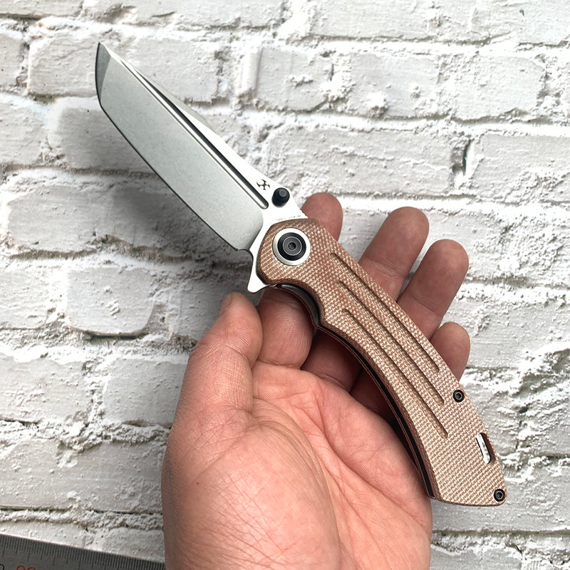 Pretatout T1032T1 Stonewashed 154CM Blade Brown Micarta Handle with Kmaxrom Design