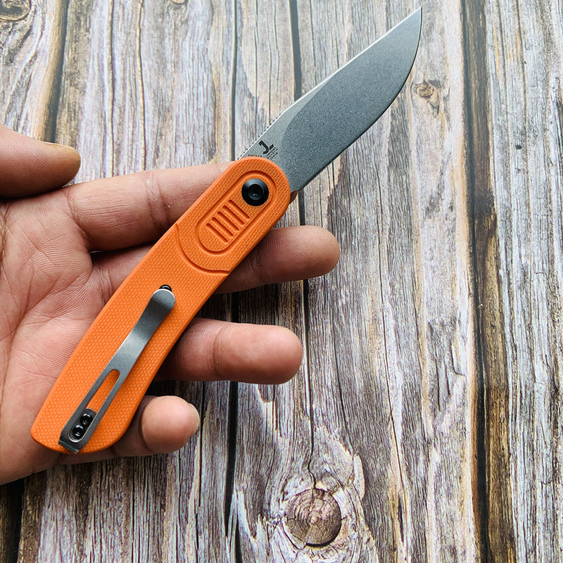 KANSEPT Reverie T2025A3 Stonewashed 154CM Blade Orange G10 Handle with Justin Lundquist Design