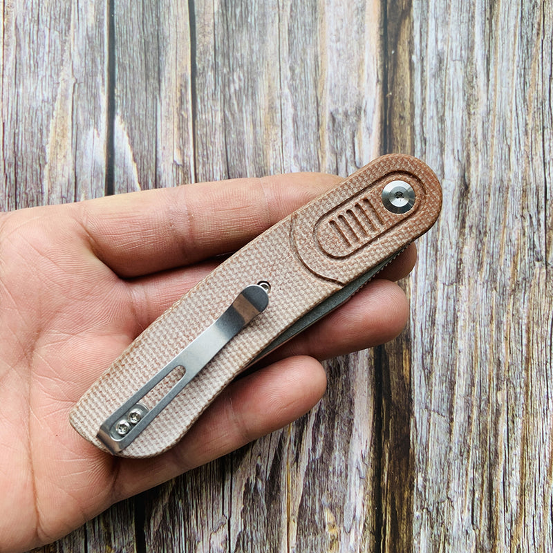 Reverie T2025A6 Stonewashed 154CM Blade Brown Micarta Handle with Justin Lundquist Design