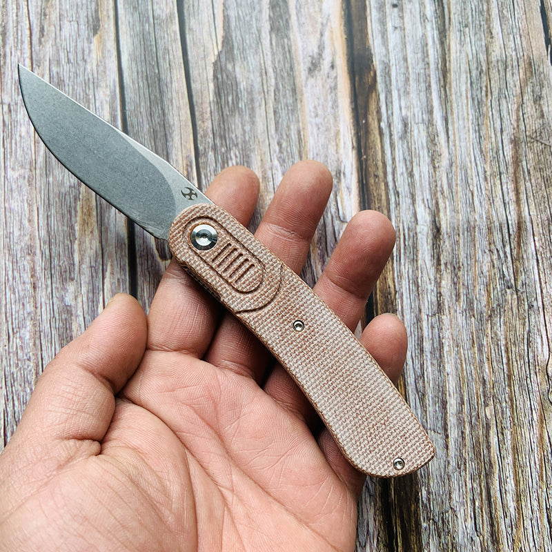 Reverie T2025A6 Stonewashed 154CM Blade Brown Micarta Handle with Justin Lundquist Design
