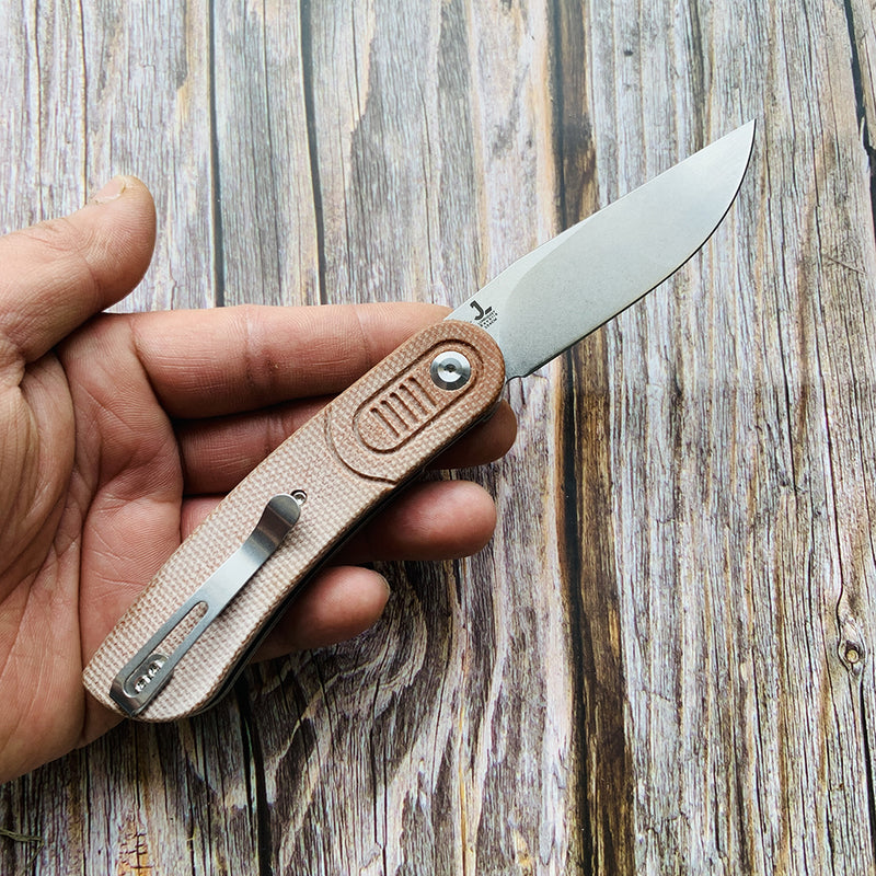 Reverie T2025A6 Stonewashed 154CM Blade Brown Micarta Handle with Justin Lundquist Design