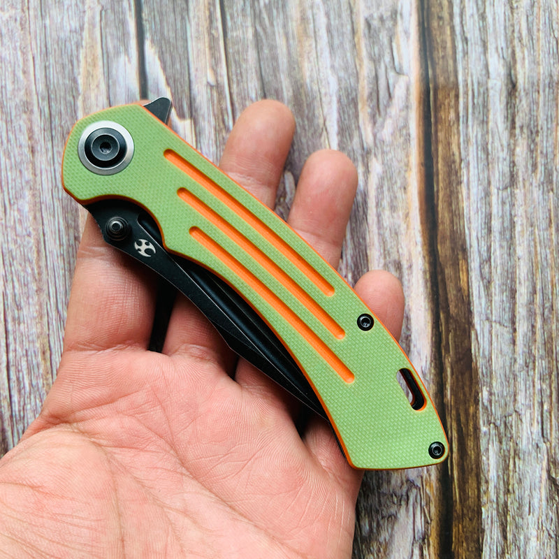 Pretatout T1032T2 Stonewashed 154CM Blade Green and Orange G10 Handle with Kmaxrom Design
