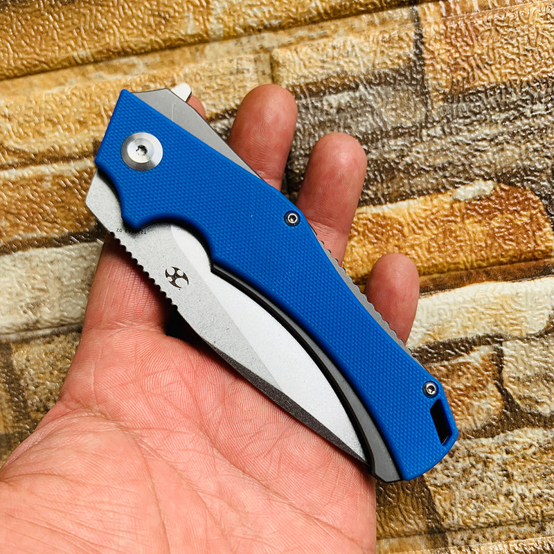 KANSEPT Mini Hellx T2008A3 Stonewashed D2  Blade Blue G10 Handle with Mikkel Willumsen Design