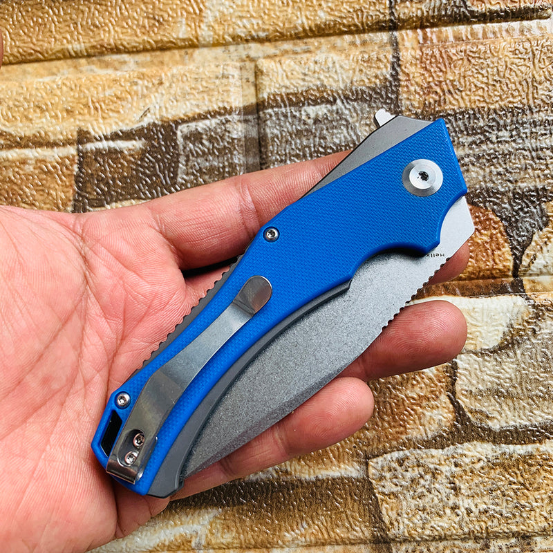 KANSEPT Mini Hellx T2008A3 Stonewashed D2  Blade Blue G10 Handle with Mikkel Willumsen Design