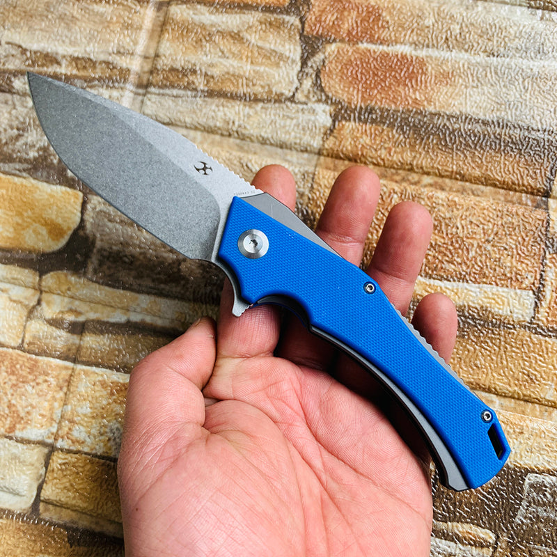 KANSEPT Mini Hellx T2008A3 Stonewashed D2  Blade Blue G10 Handle with Mikkel Willumsen Design