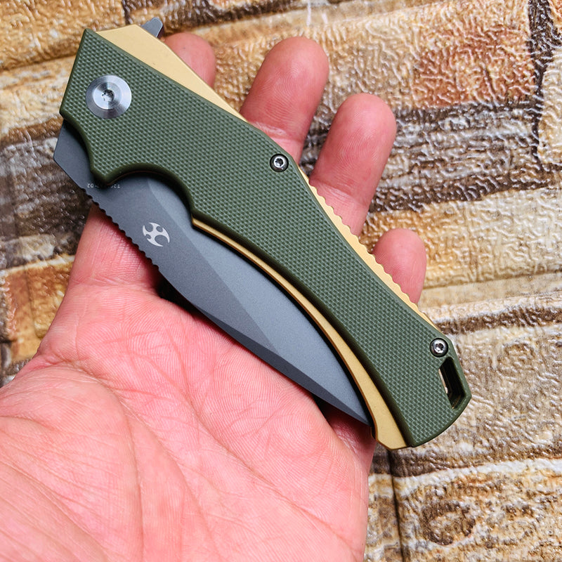 KANSEPT Mini Hellx T2008A2 Gray TiCn Coated D2  Blade Olive Green G10 Handle with Mikkel Willumsen Design