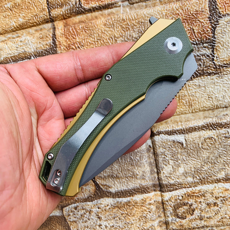 KANSEPT Mini Hellx T2008A2 Gray TiCn Coated D2  Blade Olive Green G10 Handle with Mikkel Willumsen Design