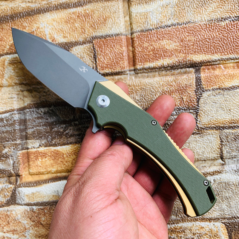 KANSEPT Mini Hellx T2008A2 Gray TiCn Coated D2  Blade Olive Green G10 Handle with Mikkel Willumsen Design