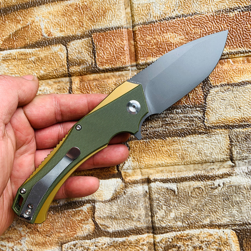 KANSEPT Mini Hellx T2008A2 Gray TiCn Coated D2  Blade Olive Green G10 Handle with Mikkel Willumsen Design