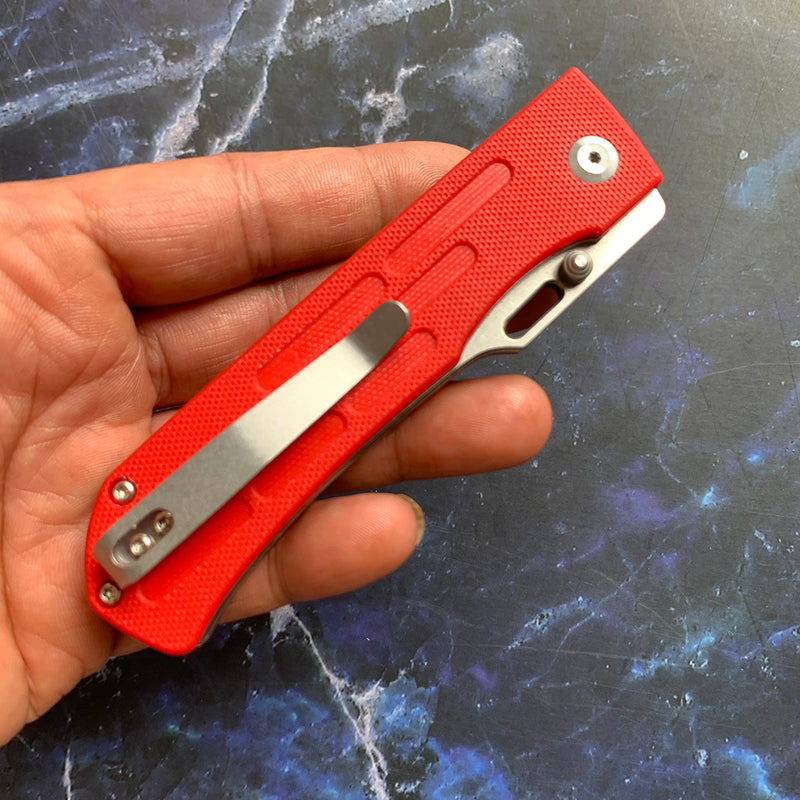 KANSEPT Reedus Red G10 Handle (Stonewashed 154CM Blade)with D.O.C.K. Design - T1041A2