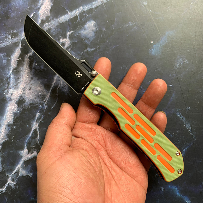 Reedus T1041A3 Black TiCn Coated and Stonewashed 154CM Blade Green and Orange G10 Handle with D.O.C.K. Design