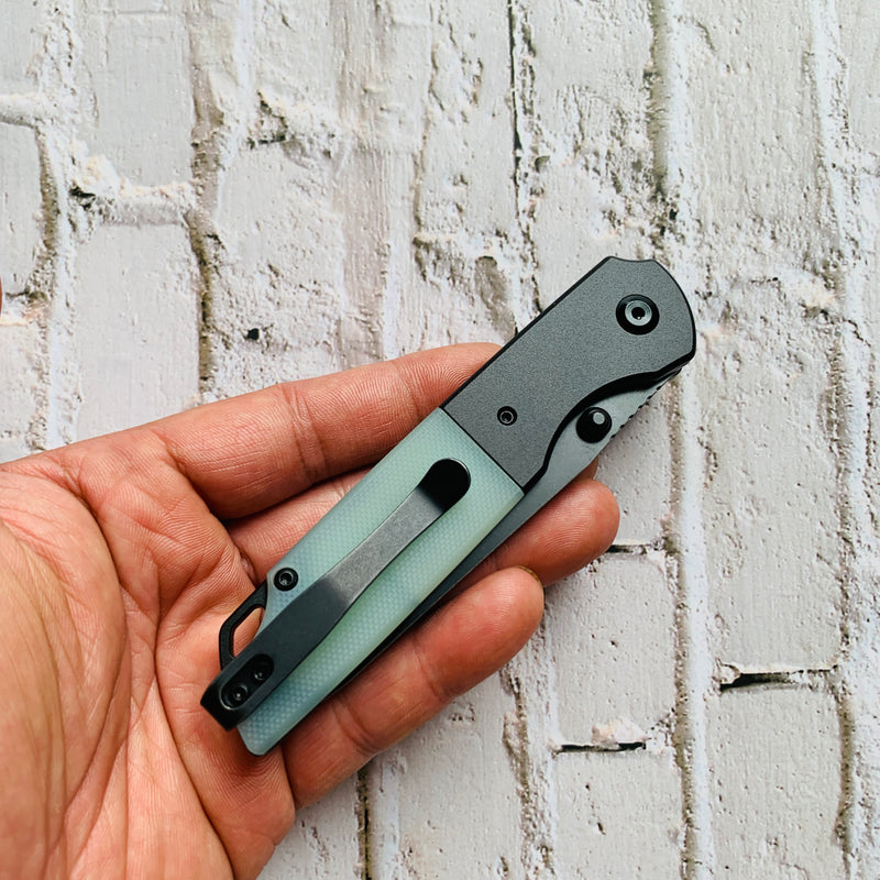 KANSEPT Warrior T1005S4 Black TiCn Coated and Stonewashed Drop Point D2 Blade Black Anodized Aluminum Bolster +Jade G10 Handle with Kim Ning Design