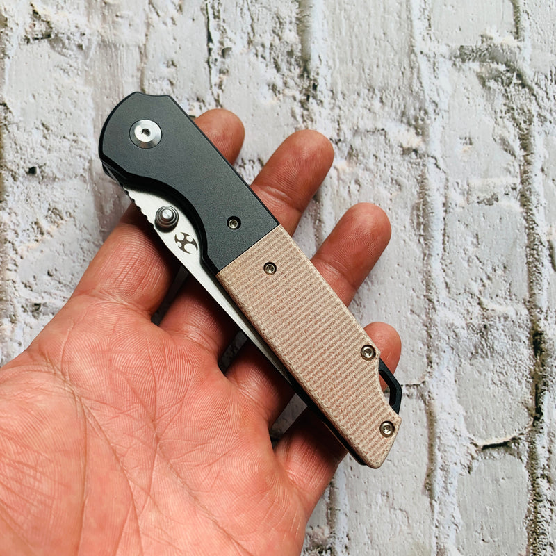 KANSEPT Warrior T1005S5 Black TiCn Coated and Stonewashed Drop Point D2 Blade Black Anodized Aluminum Bolster +Brown Micarta Handle with Kim Ning Design