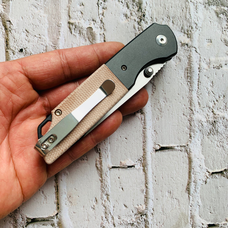 KANSEPT Warrior T1005S5 Black TiCn Coated and Stonewashed Drop Point D2 Blade Black Anodized Aluminum Bolster +Brown Micarta Handle with Kim Ning Design