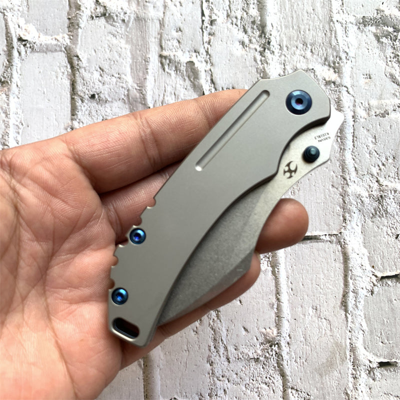 KANSEPT Peican Edc --Left Handed Thumb Knife Stonewashed Titanium Handle (3.0" CPM-S35VN Blade) Kmaxrom Design -K1018L3