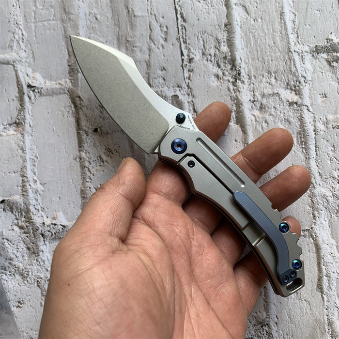 KANSEPT Peican Edc --Left Handed Thumb Knife Stonewashed Titanium Handle (3.0" CPM-S35VN Blade) Kmaxrom Design -K1018L3