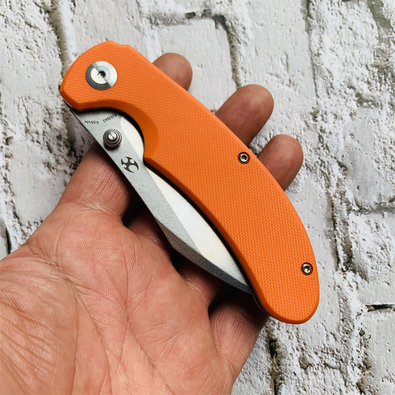 Nesstreet K1039A5 Stonewashed CPM-S35VN Blade Orange G10 Handle with Karambit Maker design