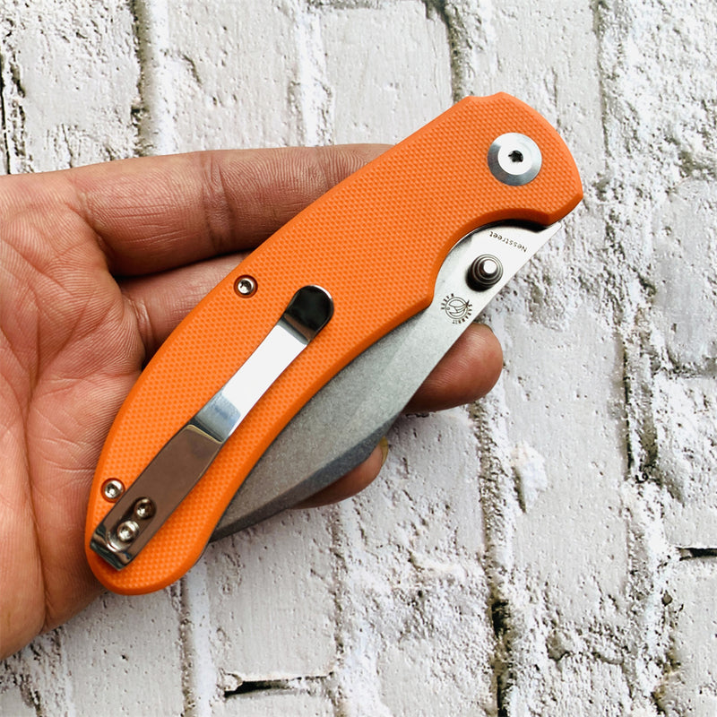 Nesstreet K1039A5 Stonewashed CPM-S35VN Blade Orange G10 Handle with Karambit Maker design
