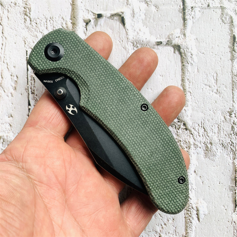 Nesstreet K1039A3 Black Stonewashed CPM-S35Vn Blade Green Micarta Handle with Karambit Maker design