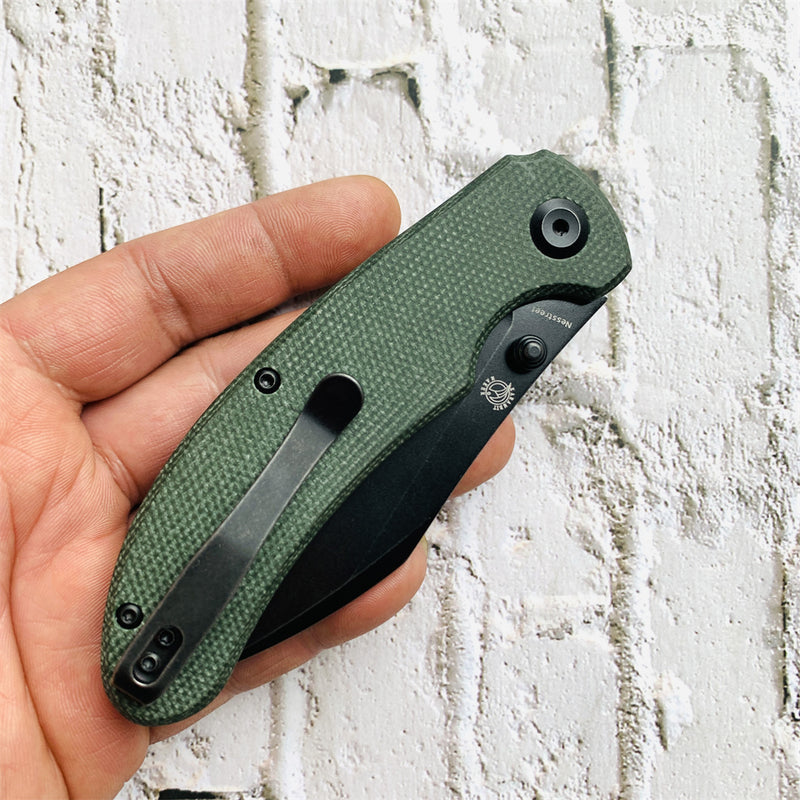 Nesstreet K1039A3 Black Stonewashed CPM-S35Vn Blade Green Micarta Handle with Karambit Maker design