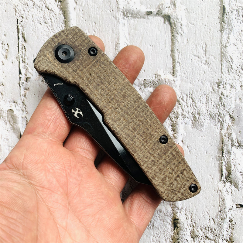 KANSEPT Main Street Pocket Knives Brown Micarta Handle Black TiCn Coated Stonewashed  154CM Blade with Dirk Pinkerton Design-T1015A7