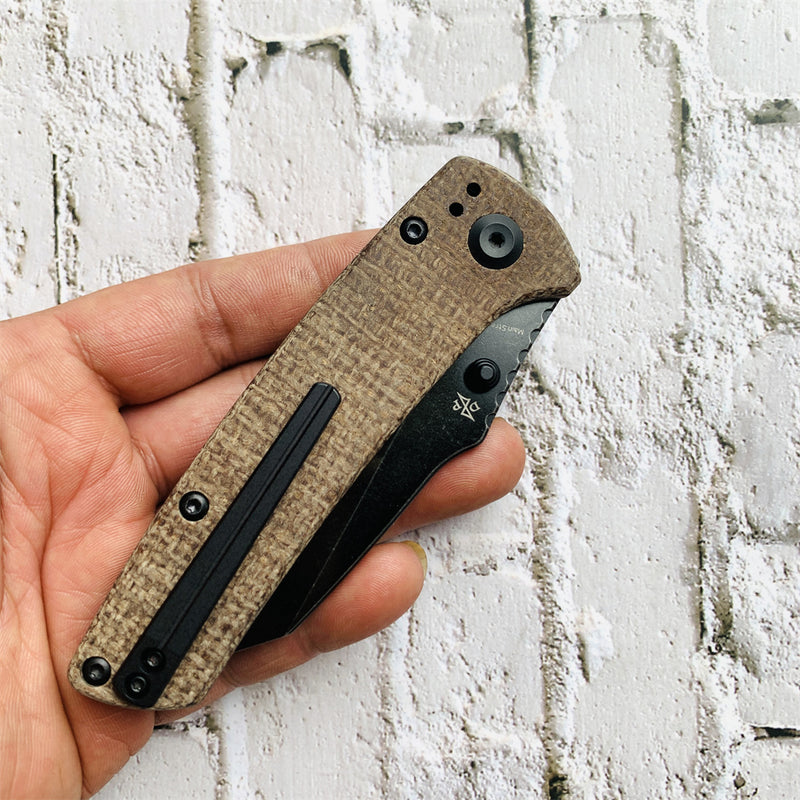 KANSEPT Main Street Pocket Knives Brown Micarta Handle Black TiCn Coated Stonewashed  154CM Blade with Dirk Pinkerton Design-T1015A7