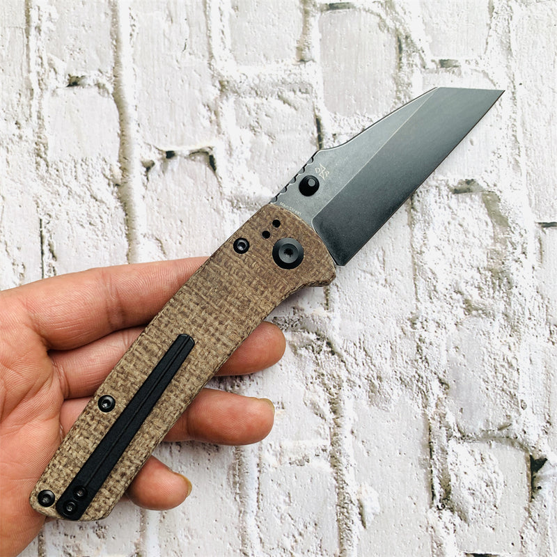 KANSEPT Main Street Pocket Knives Brown Micarta Handle Black TiCn Coated Stonewashed  154CM Blade with Dirk Pinkerton Design-T1015A7