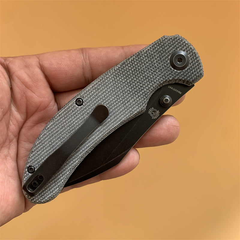 Nesstreet K1039A2 Black Stonewashed CPM-S35Vn Blade Black Micarta Handle with Karambit Maker design