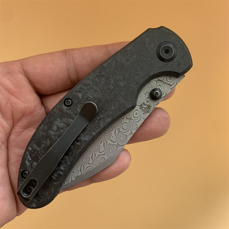 KANSEPT Nesstreet Damascus Blade Shred Carbon Fiber Handle with Karambit Maker design-K1039D1