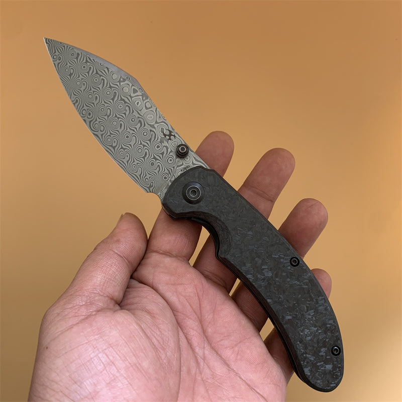 KANSEPT Nesstreet Damascus Blade Shred Carbon Fiber Handle with Karambit Maker design-K1039D1